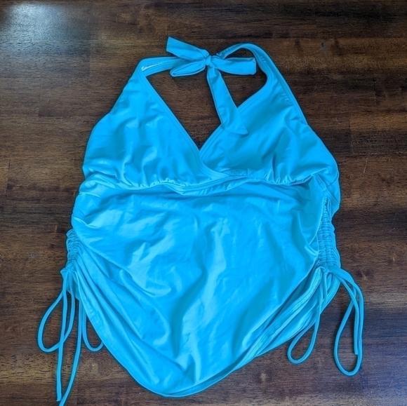Turquoise Tankini with Ruched Sides Halter Top from Lands' End